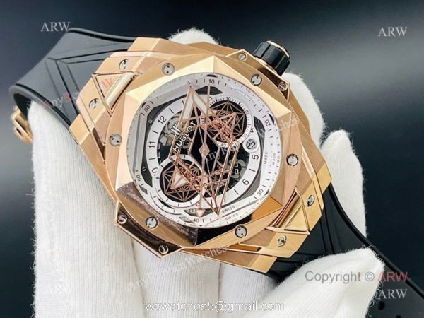 Swiss Replica Hublot Big Bang Sang Bleu Rose Gold Watch For Men With Black Rubber Strap 1