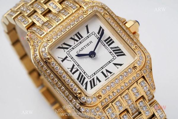AC Factory Swiss Copy Panthere De Cartier Watch 27mm Yellow Gold Diamond 1