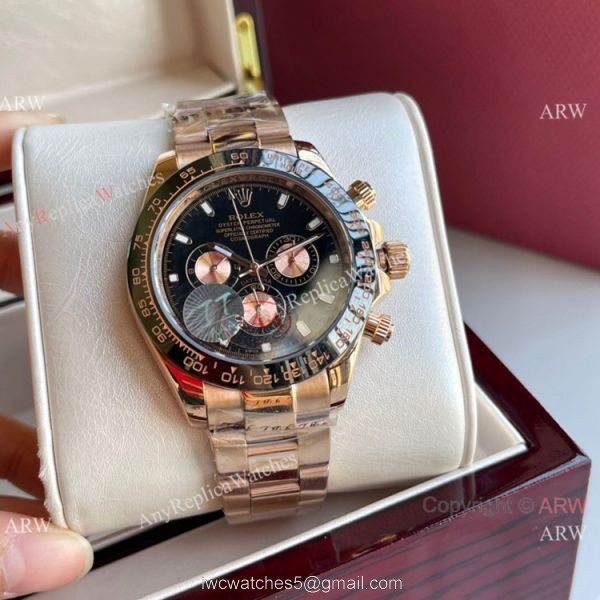 Best Replica Rolex Daytona 43mm Rose Gold and Black Subdials 1