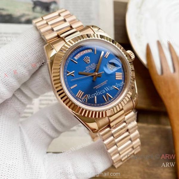 Copy Rolex Day Date 40mm Watches Black Dial Rose Gold Presidential Strap 1