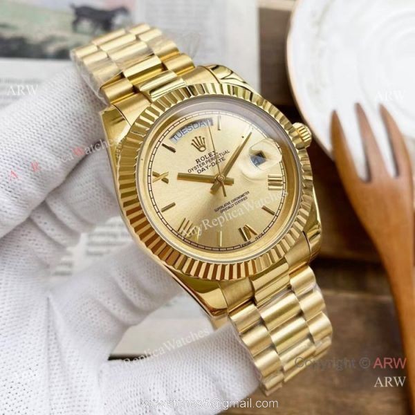 Copy Rolex DayDate Watches Yellow Gold President Gray Dial 40mm 1