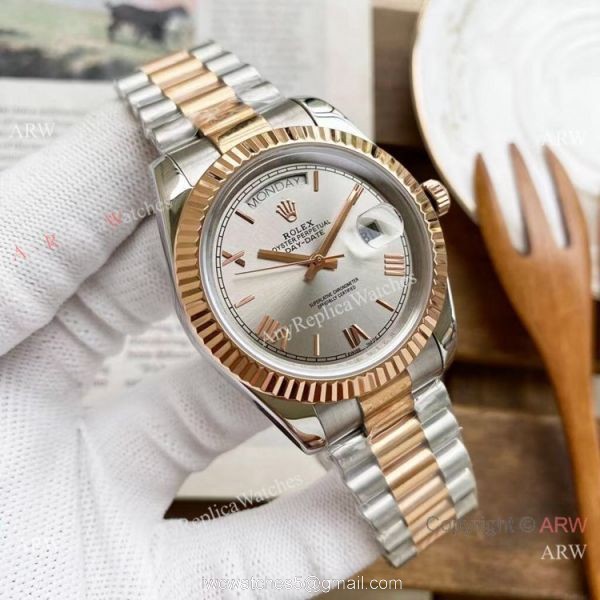 Copy Rolex Day-Date President Watches 2-Tone Rose Gold Green Dial 40mm 1