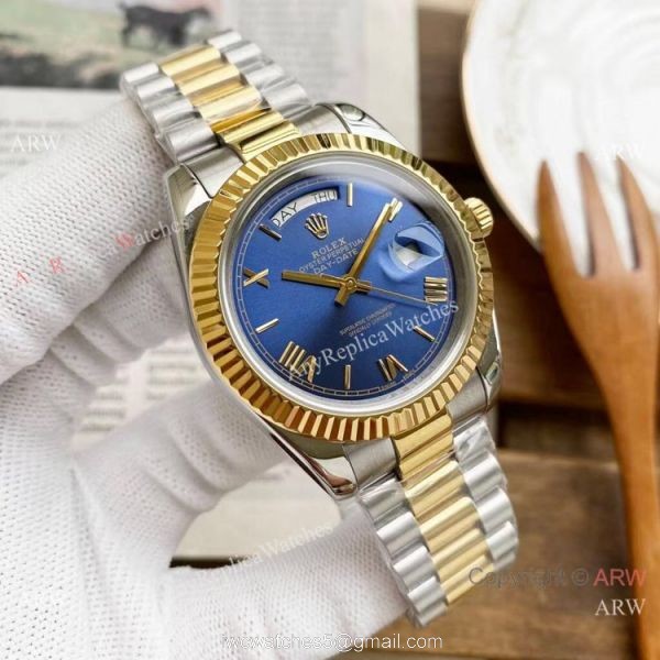 Copy Rolex Day Date 40mm Watches Chocolate Dial Two Tone Presidential Band 1