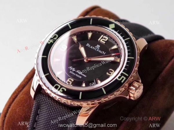 ZF Factory Swiss Replica Blancpain Fifty Fathoms Watch Black Dial Rose Gold 1