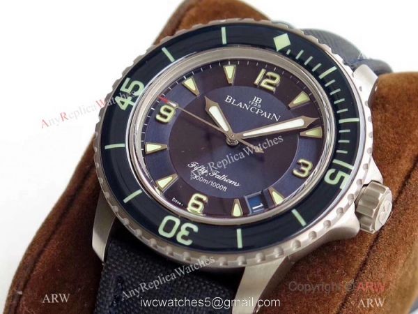 ZF Factory Swiss Replica Blancpain Fifty Fathoms Watch Blue Dial Leather Strap 1