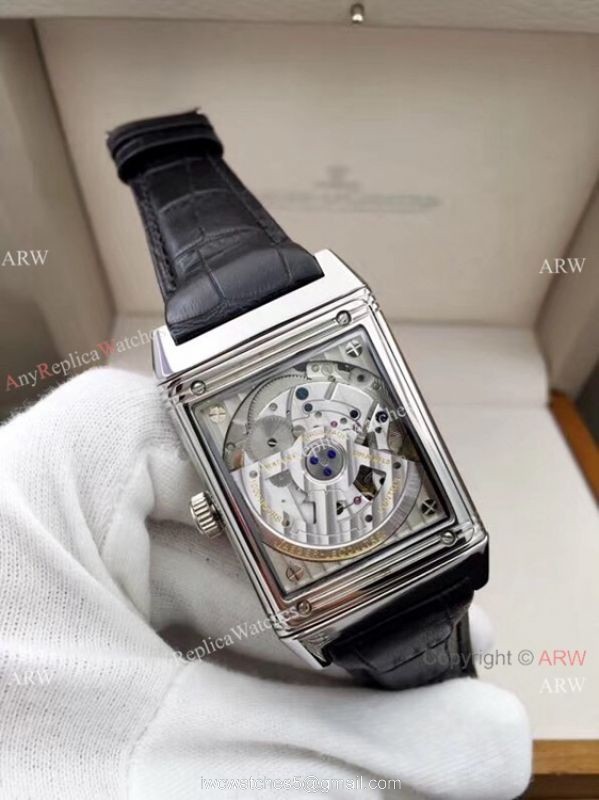 Clone Jaeger LeCoultre Grande Reverso Duo Watch Black Leather Strap 1