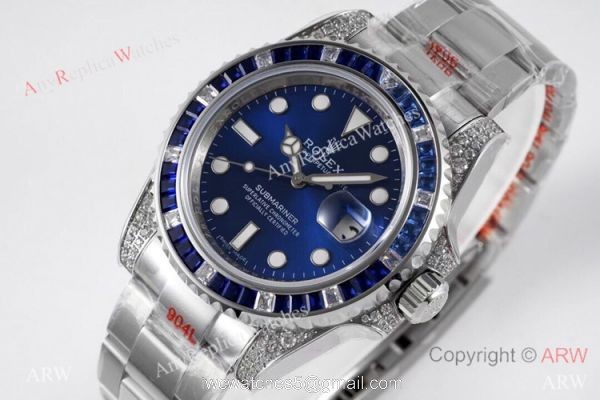 (ROF)Swiss Grade 1:1 Replica Rolex Submariner Royal blue Diamond Watch Custom Made Watches 1