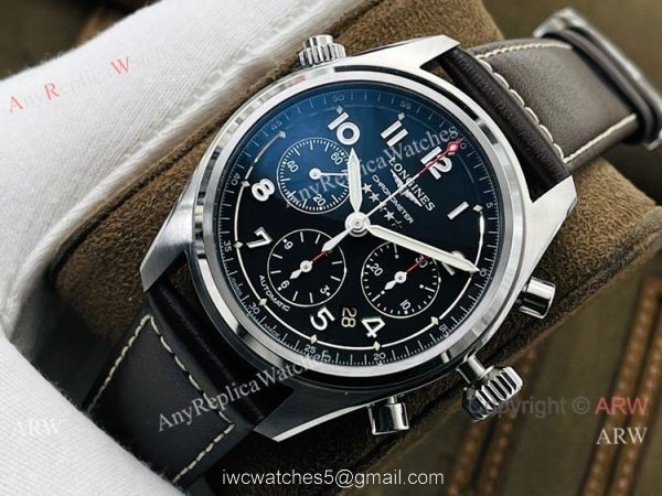 CF Factory 1:1 Copy Longines Spirit ETA7753 Chronograph Watch Brown Leather Strap 1