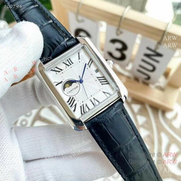 Replica Cartier Tank Moonphase Watches Leather Strap 1