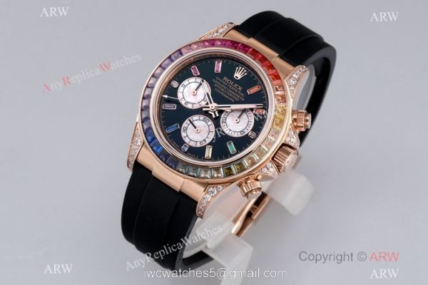 BL Factory Swiss Replica Rolex Daytona Cal.4130 Rose Gold Rainbow Oysterflex Rubber Strap 1