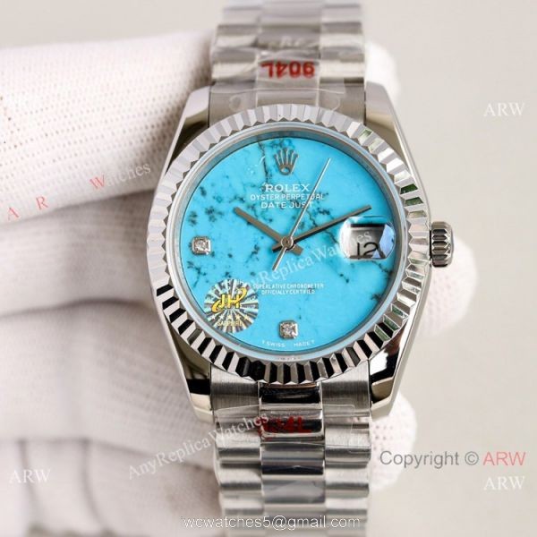 2021 NEW! Copy Rolex Datejust 36mm Turquoise Blue Dial Stainless Steel Swiss 2836-2 Watch 1