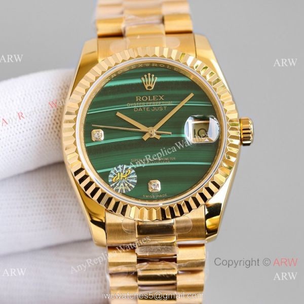 New! Swiss Grade Copy Rolex Datejust Malachite Dial Yellow Gold Watch 36mm 1