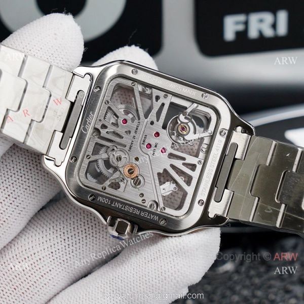 (TW ) Best Skeleton Cartier Santos Stainless Steel Watch For Men High End Replica 1