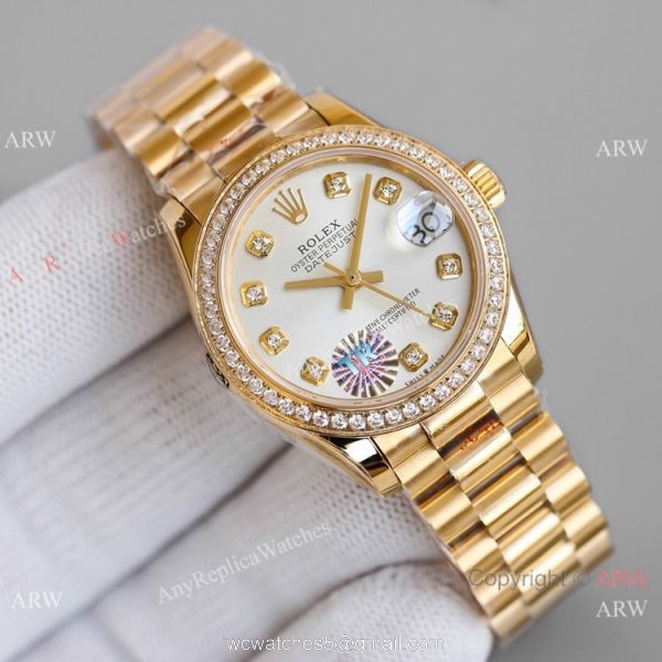 TR Factory 904L Steel Rolex Datejust 31mm Watch President Yellow Gold Diamond Bezel 1