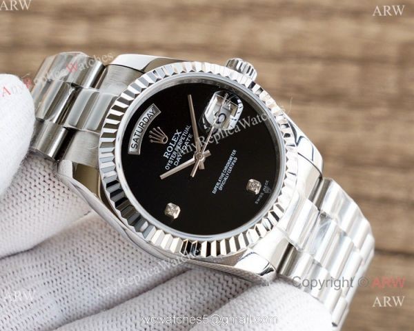 Swiss Copy Rolex Day Date 36mm President Strap Onyx Dial ETA2836 Movement 1