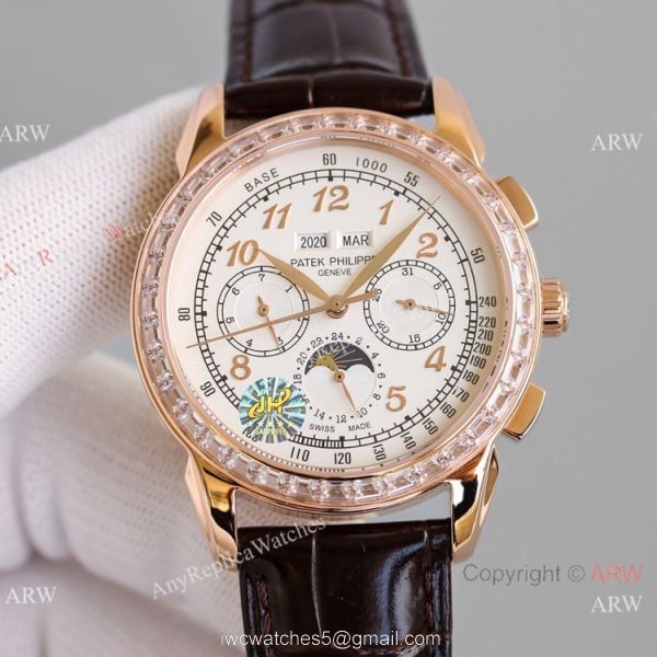 JH Swiss Replica Patek Philippe Perpetual Calendar Chronograph 5270z Watch Rose Gold Diamond Bezel 1