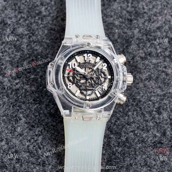 2021 New Hublot Unico Sapphire Transparent Chronograph Watch Black Inner 1