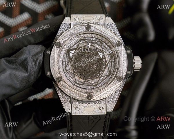 New Replica Hublot Iced Out Rose Gold Sang Bleu Watches 45mm 1