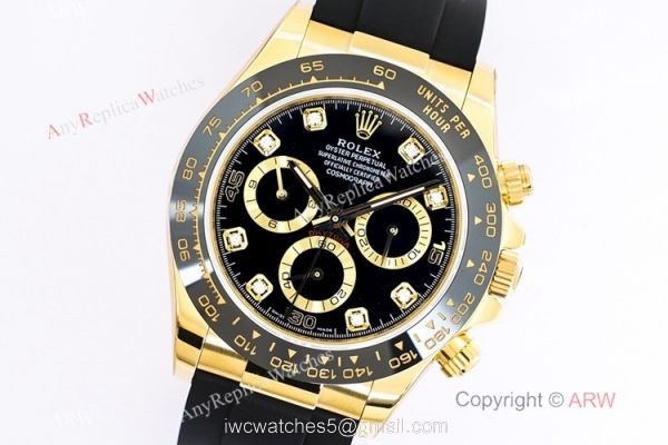 (EW) Swiss Copy Rolex Cosmograph Daytona EWF 7750 Black Diamond Dial Oysterflex Rubber 40mm 1