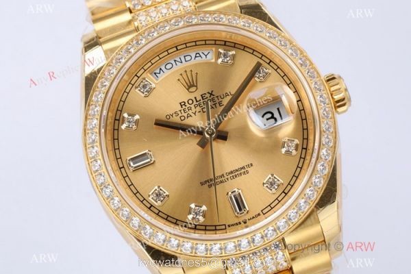 (EW) Swiss 1:1 Copy Rolex DayDate Center Diamond Watch All Gold 36mm 1