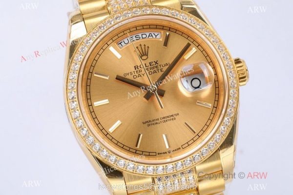 (EW) Rolex Diamond 36mm Day-Date Watch Yellow Gold Center Diamonds 1