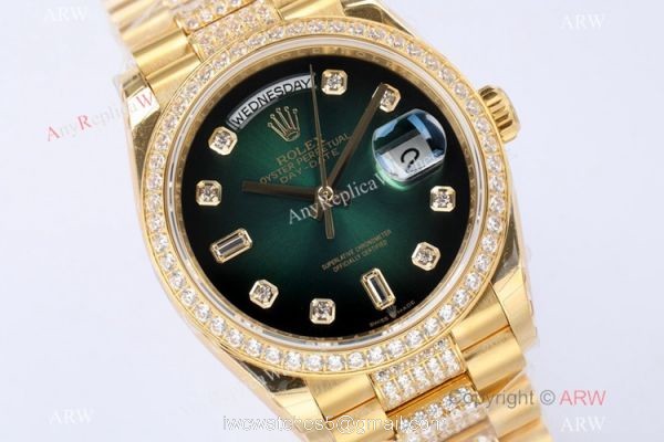 (EW) Rolex Day-Date 36mm Green Gradient Dial Diamond Watch 2021 New 1