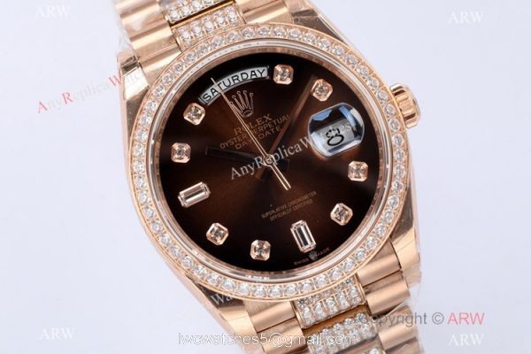 (EW) Best Copy Rolex DayDate 36 Swiss 3255 Watch Brown Gradient Dial Center diamond Band 1