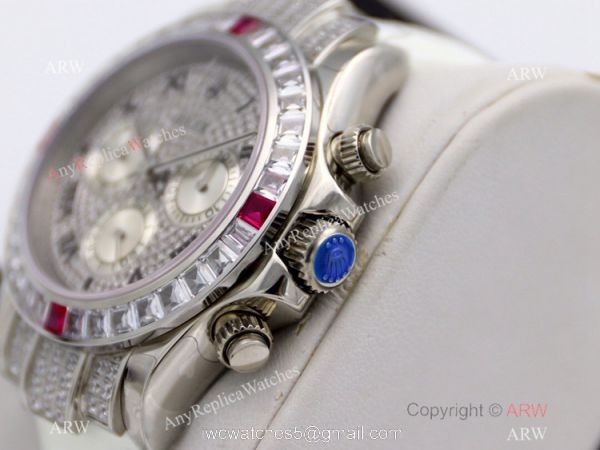 R7 Swiss Copy Rolex 116599 Daytona Paved Diamond Watch White Leather Strap 1