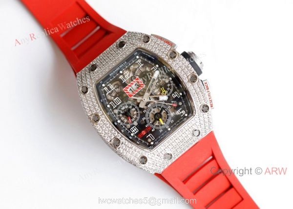 New Richard Mille 011-FM Diamond Watch In Red Rubber Band High End Replica 1