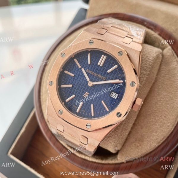 Copy Audemars Piguet Royal Oak Jumbo QUARTZ Watch Rose Gold White Dial 1