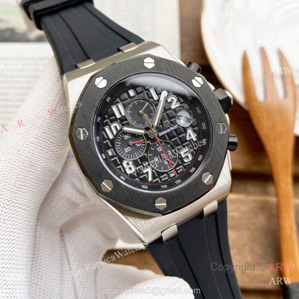 Knockoff Audemars Piguet Royal Oak Offshore 26470 Watches SS White Rubber Strap Automatic 1