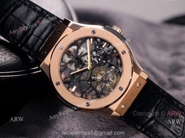 Best Hublot Classic Fusion Skeleton Tourbillon Rose Gold Replica Watch Hand-Winding 1