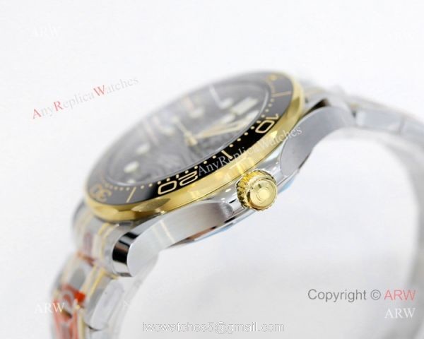 2021 Latest Replica Omega Seamaster Diver 300m OR 8800 Two Tone Black Dial Watch 42mm 1