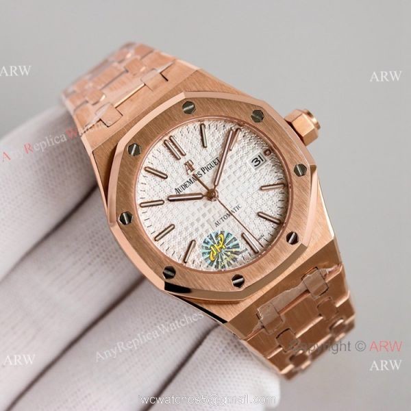JH Factory Copy Audemars Piguet Royal Oak Women 37mm Cal.3120 Watch Rose Gold Blue Dial 1