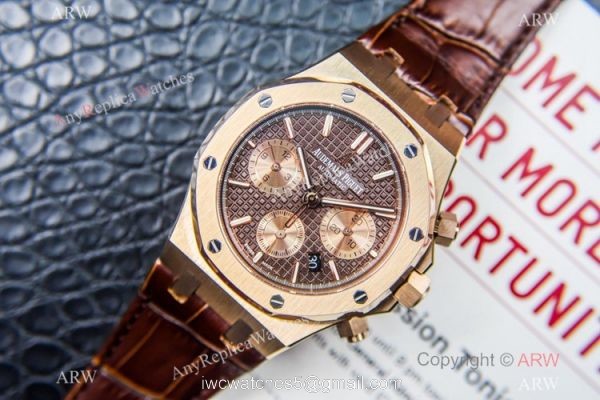 Grade 1A Copy Audemars Piguet Royal Oak Chronograph 7750 Watch Chocolate Dial Brown Leather Strap 1