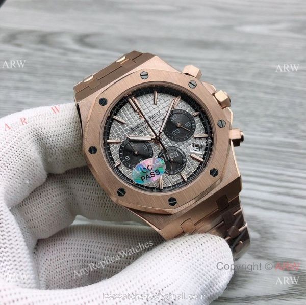 Japan Grade Copy Audemars Piguet Royal Oak Watches Rose Gold Gray Dial 44mm 1