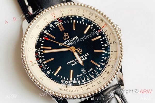 V7 Factory Swiss Breitling Navitimer 1 Black Leather Strap Watch SW200 Movement 1
