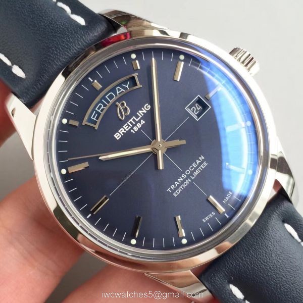 Swiss Grade Copy Breitling Transocean Day Date V7 Factory Watch Blue Dial Blue Leather Strap 1