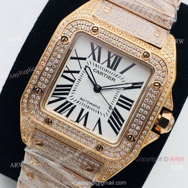 Best Copy Cartier Santos 100 Diamond Watch White Dial With Roman Markers 1