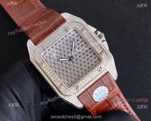 High Quality Fake Cartier Santos Iced Out Replica Watches For Men 1