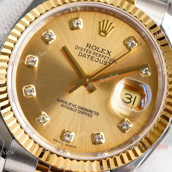 Swiss Grade Copy Rolex Oyster Perpetual Datejust 36mm Watch eta2836 Champagne Dial with Diamond 1
