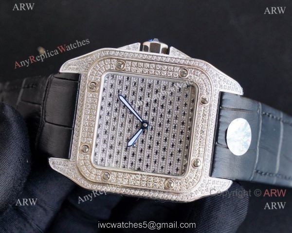 Iced Out Cartier Santos 100 Automatic Watch For Men Best Replica For Sale 1
