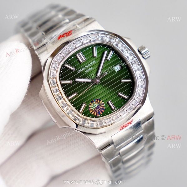 High End Replica Green Dial Patek Philippe Nautilus 5711 Diamond Bezel Swiss Cal324 Replica Watch 1