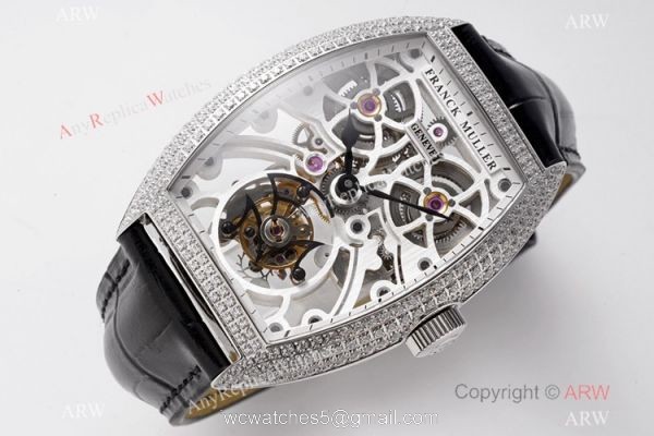 1:1 Super Clone Franck Muller Thunderbolt Tourbillon Iced Out Stainless Steel Watch 72 hour power reserve 1