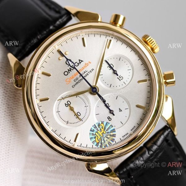 JH Swiss Copy Omega Speedmaster 7750 Chronograph Watch Yellow Gold 1