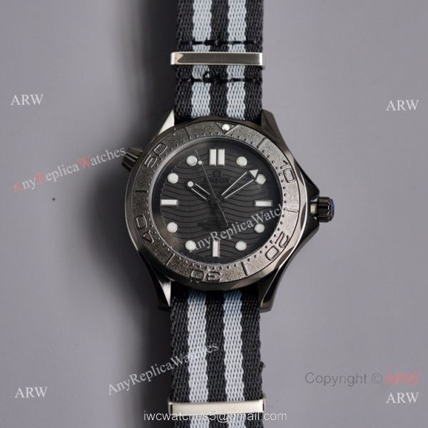 New 2021 Watch Swiss Replica Omega Black Seamaster Diver 300m Nato Strap 1