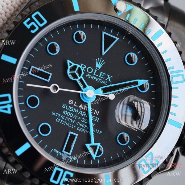 Swiss Copy Rolex Blaken Submariner Watch Blue Markers 40mm 1