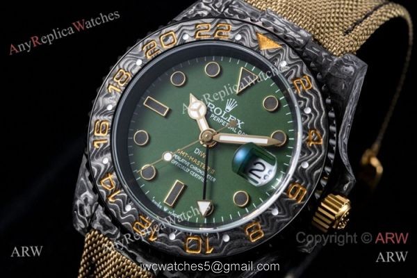 2021 JH Rolex DiW GMT-Master II Watch Forged Carbon Green Dial Custom Rolex Watch 1