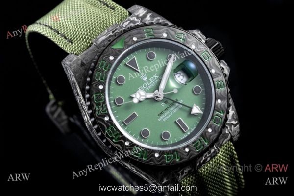 2021 Rolex DiW GMT-Master II Custom Watch JH Cal.3186 Forged Carbon Green Nylon Strap 1