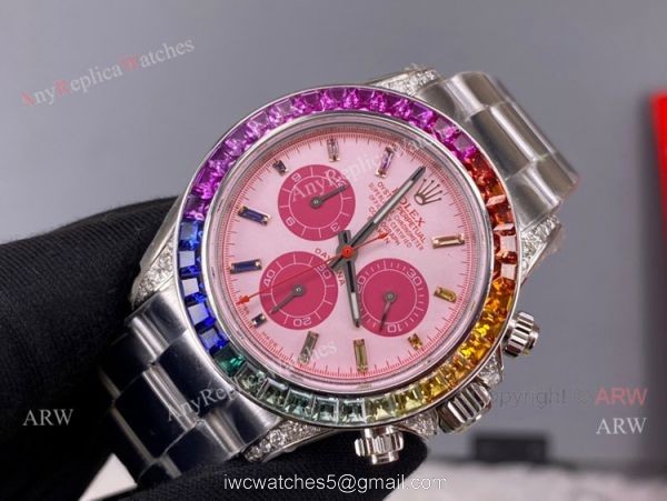 Noob Factory Cal.4130 Rolex Daytona Rainbow Pink Face Diamond Watches High Copy 1
